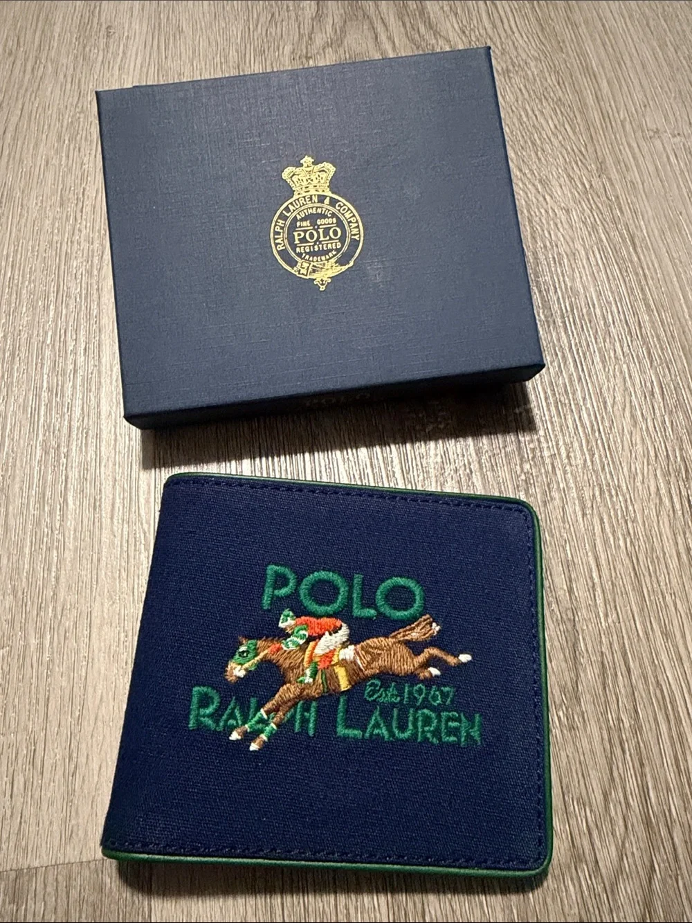 Polo by Ralph Lauren Navy Canvas wallet with Green Embroidered Polo Player